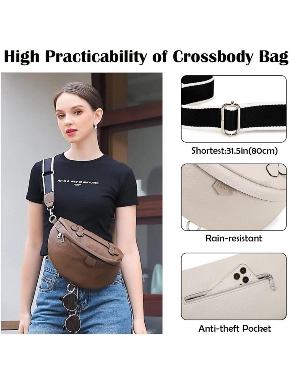 Stylish Leather Crossbody Bag for Women - Versatile Sling Purse & Fanny Pack - Picture 6 of 9